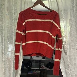 Banana Republic Red and Cream Crew Neck Sweater